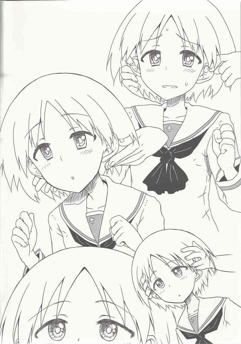 [ガルパンの同人誌]紗希、梓、あや、桂利奈ちゃんことうさぎさんチームの女の子の頭をわしゃわしゃ！カワイイ制服姿で顔を真赤にして恍惚のトロ顔を浮かべる！004