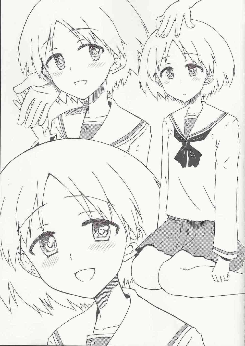 [ガルパンの同人誌]紗希、梓、あや、桂利奈ちゃんことうさぎさんチームの女の子の頭をわしゃわしゃ！カワイイ制服姿で顔を真赤にして恍惚のトロ顔を浮かべる！005